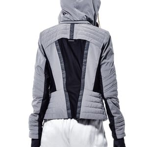 blanc noir Gray and Black Quilted Hooded Jacket